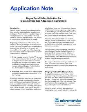 Degas Backfill Gas Selection for Micromeritics Gas Adsorption Instruments