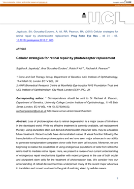 Cellular Strategies for Retinal Repair by Photoreceptor Replacement
