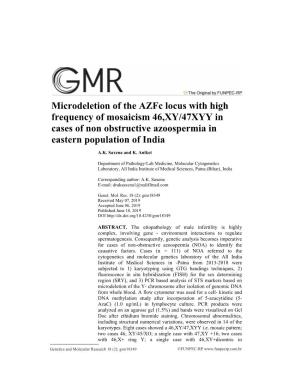 Microdeletion of the Azfc Locus with High Frequency of Mosaicism 46,XY/47XYY in Cases of Non Obstructive Azoospermia in Eastern Population of India