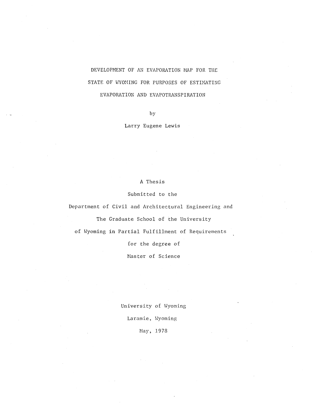 DEVELOPMENT of AX Evapomtiobi Flap for Tlic STATE of \NO?IING for PURPOSES of ESTIMATING EVAPORATION and EVAPOTRRNSPIRATION Larr