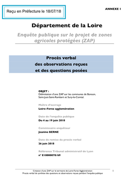 Département De La Loire Enquête Publique Sur Le Projet De Zones Agricoles Protégées (ZAP)