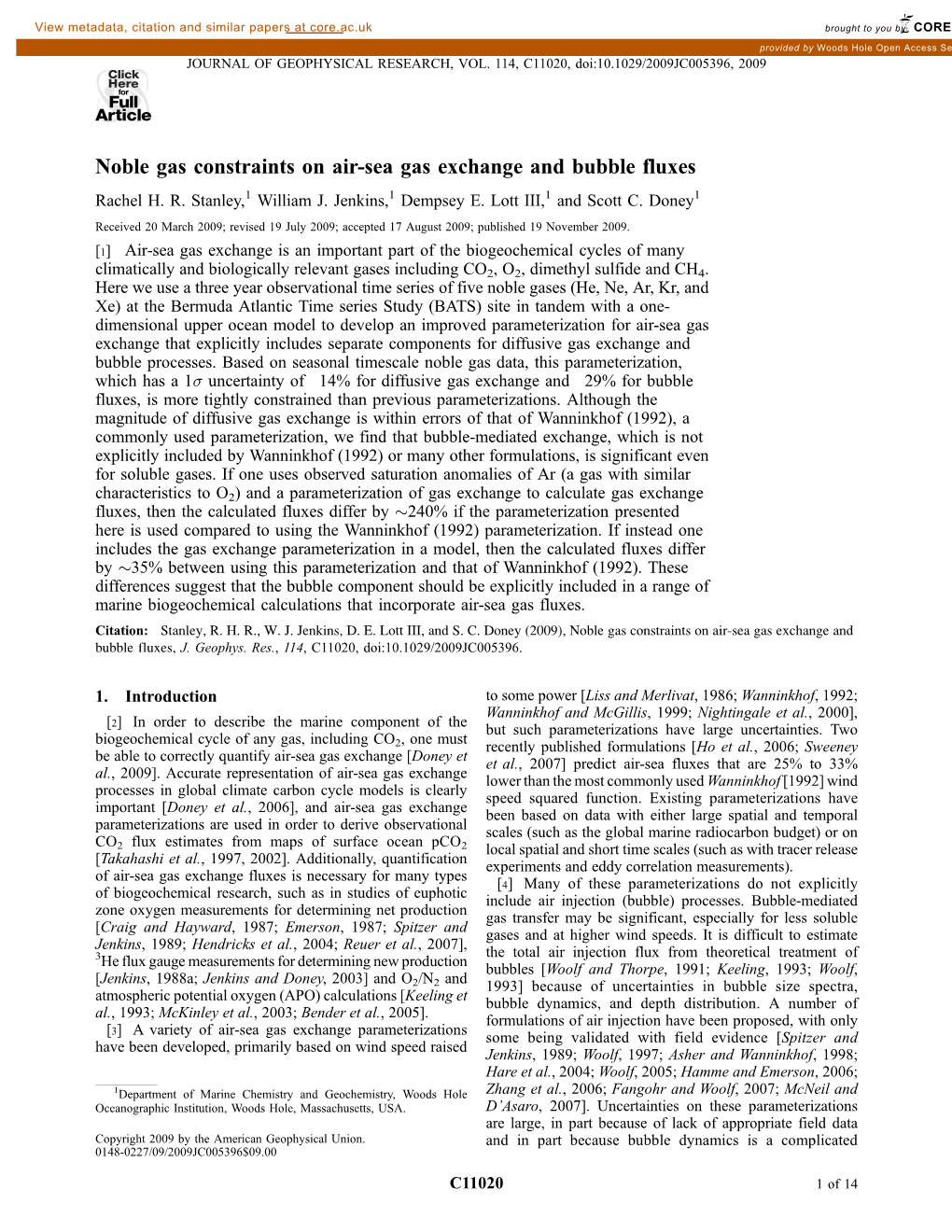 Noble Gas Constraints on Air-Sea Gas Exchange and Bubble Fluxes Rachel H