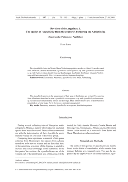 Revision of the Argninae, 1. the Species of Agardhiella from the Countries Bordering the Adriatic Sea