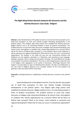 The Right Wing Parties Dynamic Between the Economic and the Identity Discourse: Case Study - Belgium