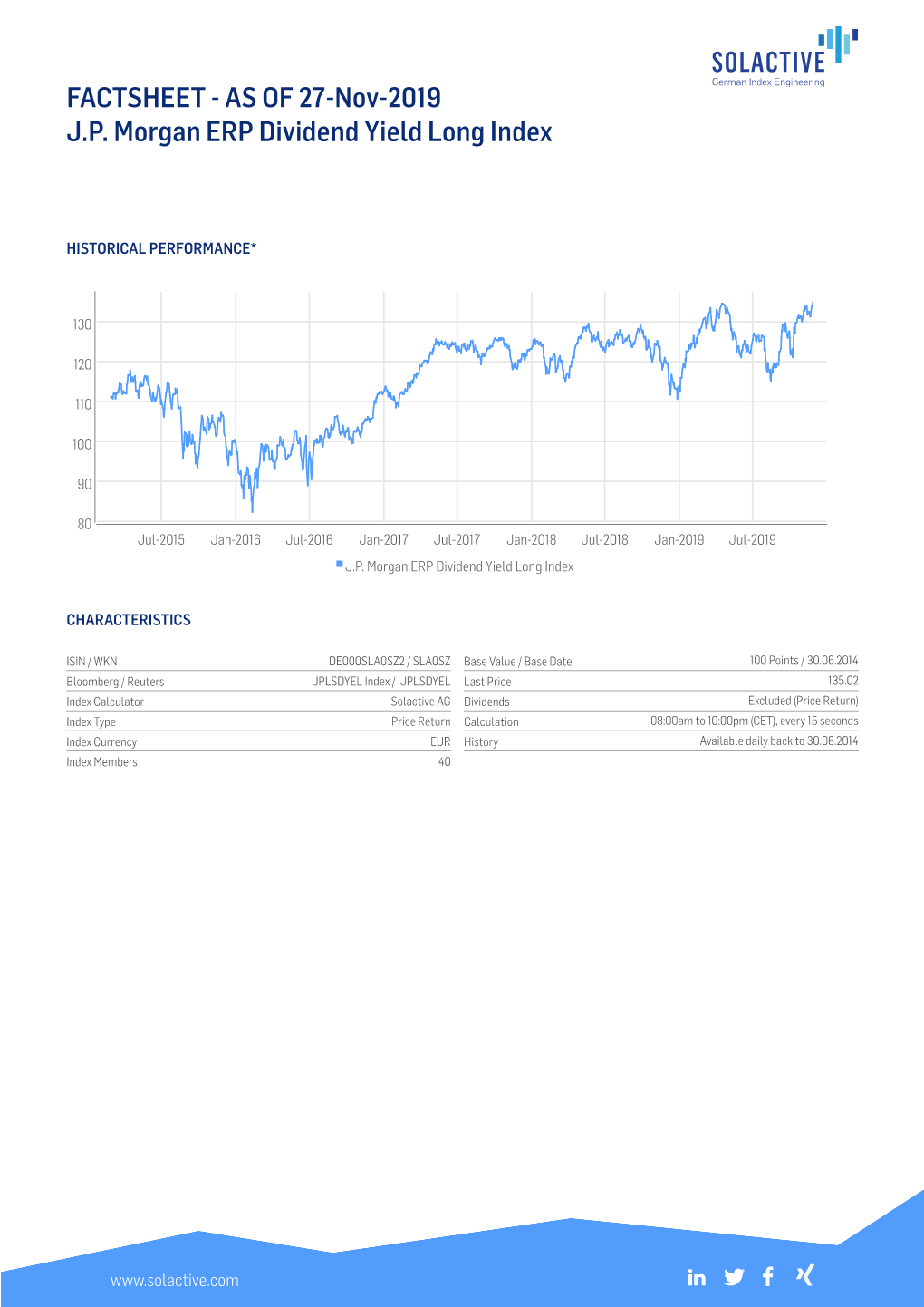 AS of 27-Nov-2019 JP Morgan ERP Dividend Yield Long Index