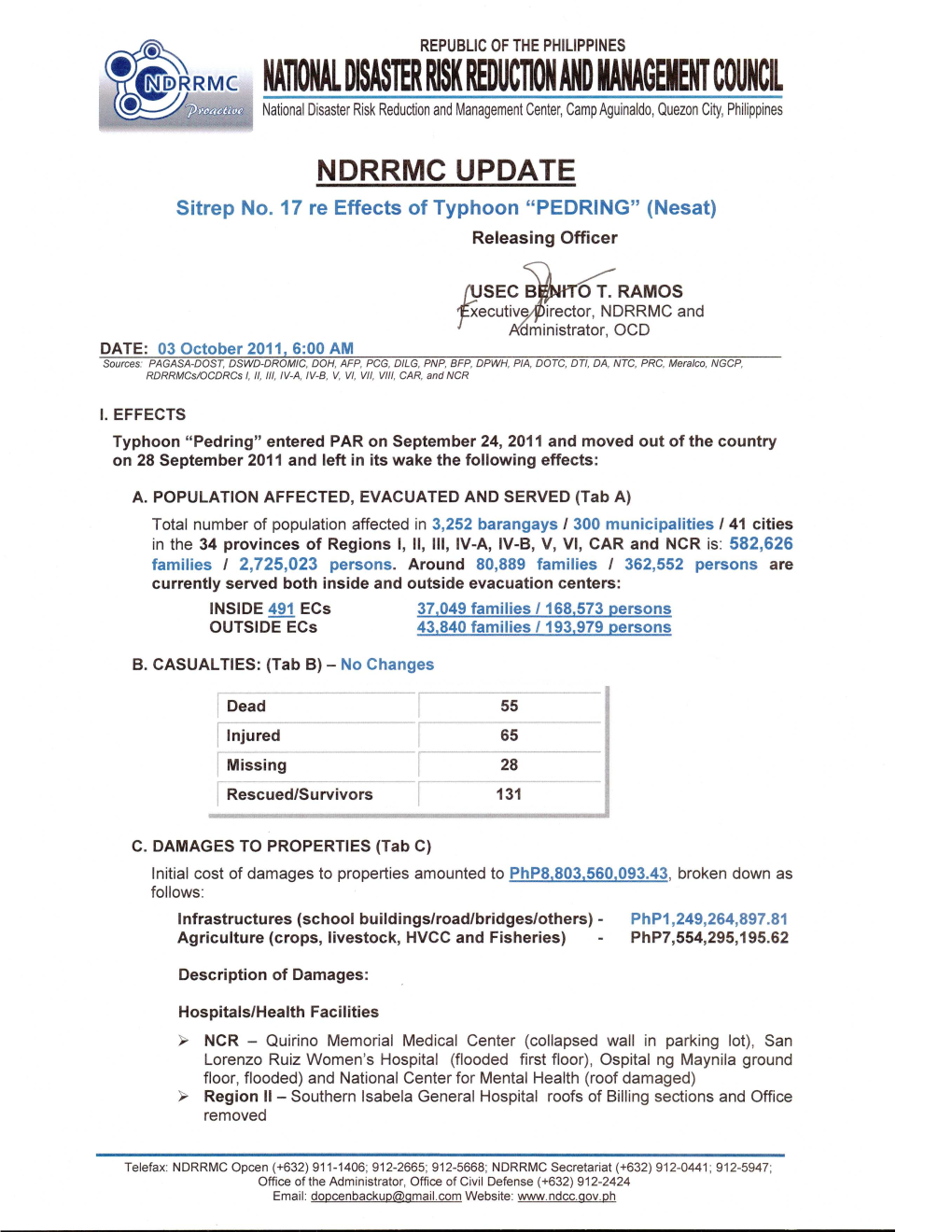 NDRRMC Update Sitrep No. 17 Re Effects of Typhoon PEDRING