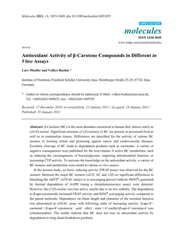 Antioxidant Activity of Β-Carotene Compounds in Different in Vitro Assays