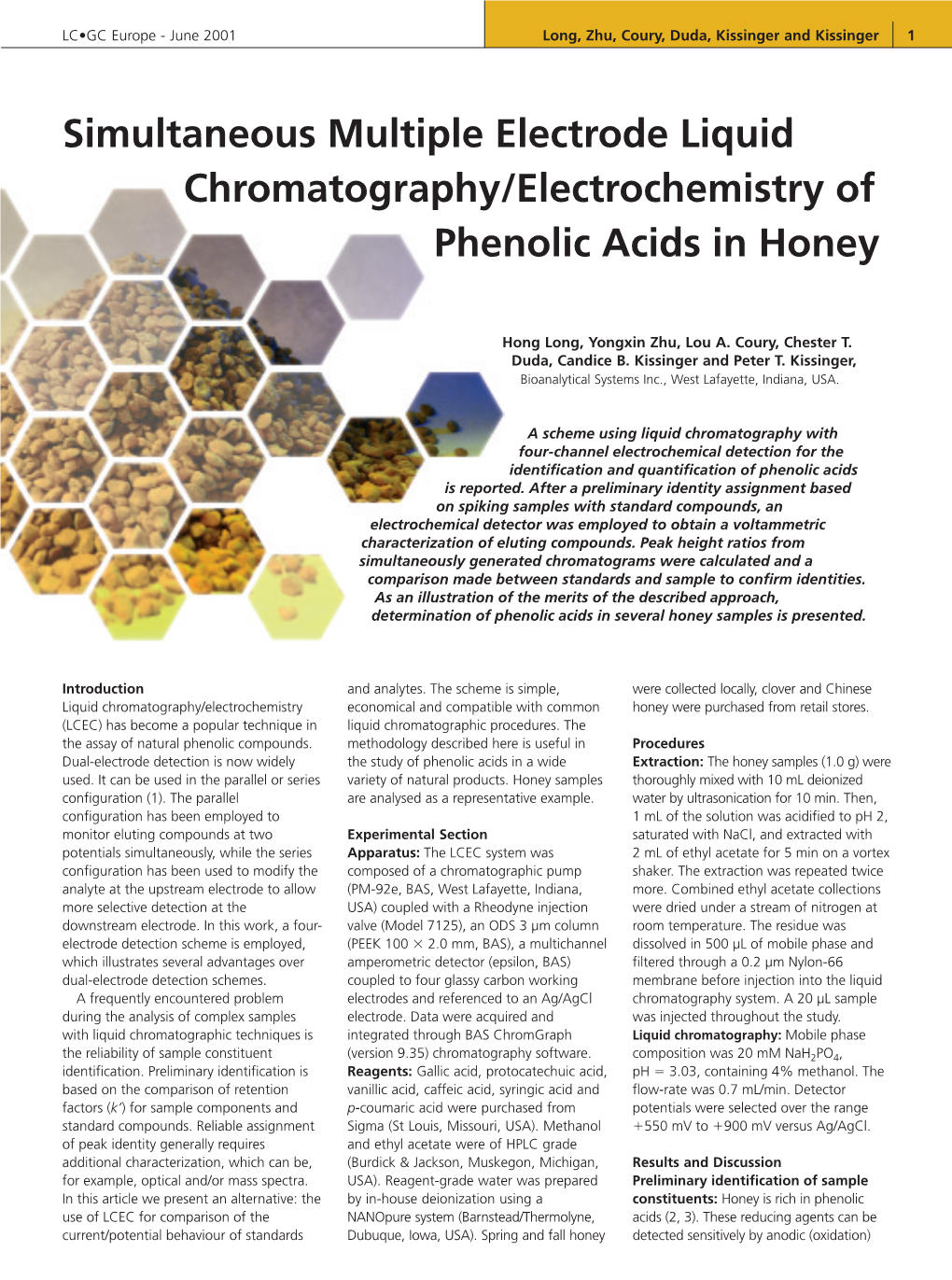 Simultaneous Multiple Electrode Liquid Chromatography/Electrochemistry of Phenolic Acids in Honey