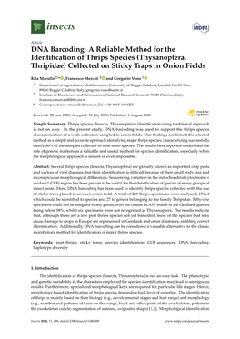 DNA Barcoding: a Reliable Method for the Identiﬁcation of Thrips Species (Thysanoptera, Thripidae) Collected on Sticky Traps in Onion Fields