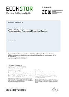 Reforming the European Monetary System