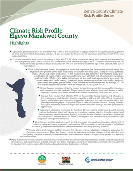 Climate Risk Profile Elgeyo Marakwet County Highlights