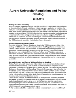 Aurora University Regulation and Policy Catalog