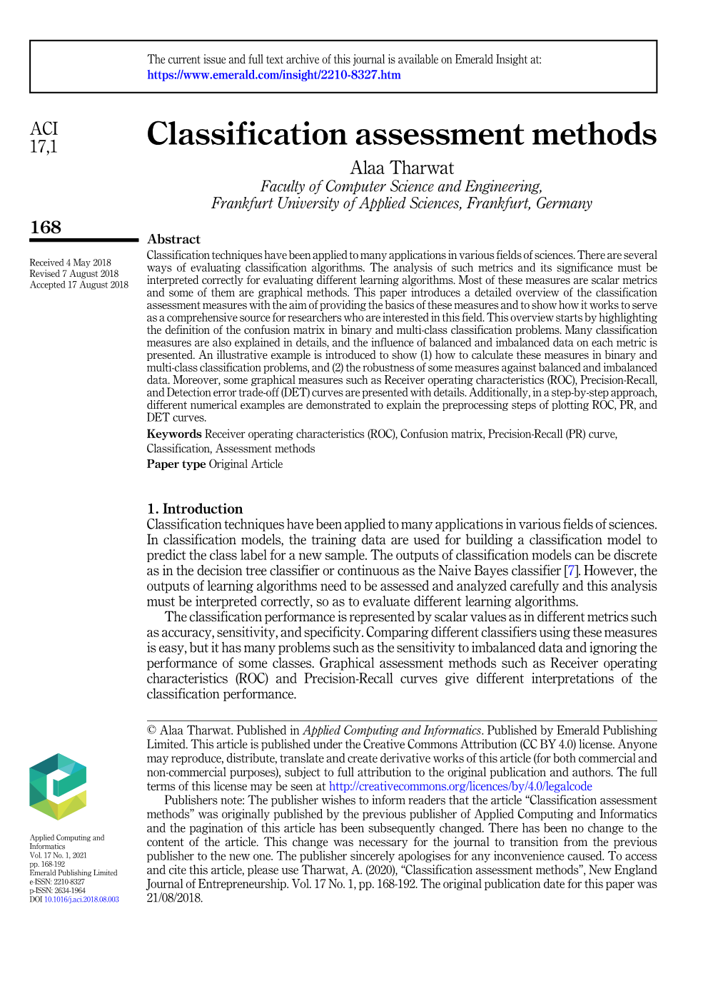 Classification Assessment Methods