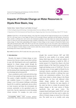 Impacts of Climate Change on Water Resources in Diyala River Basin, Iraq