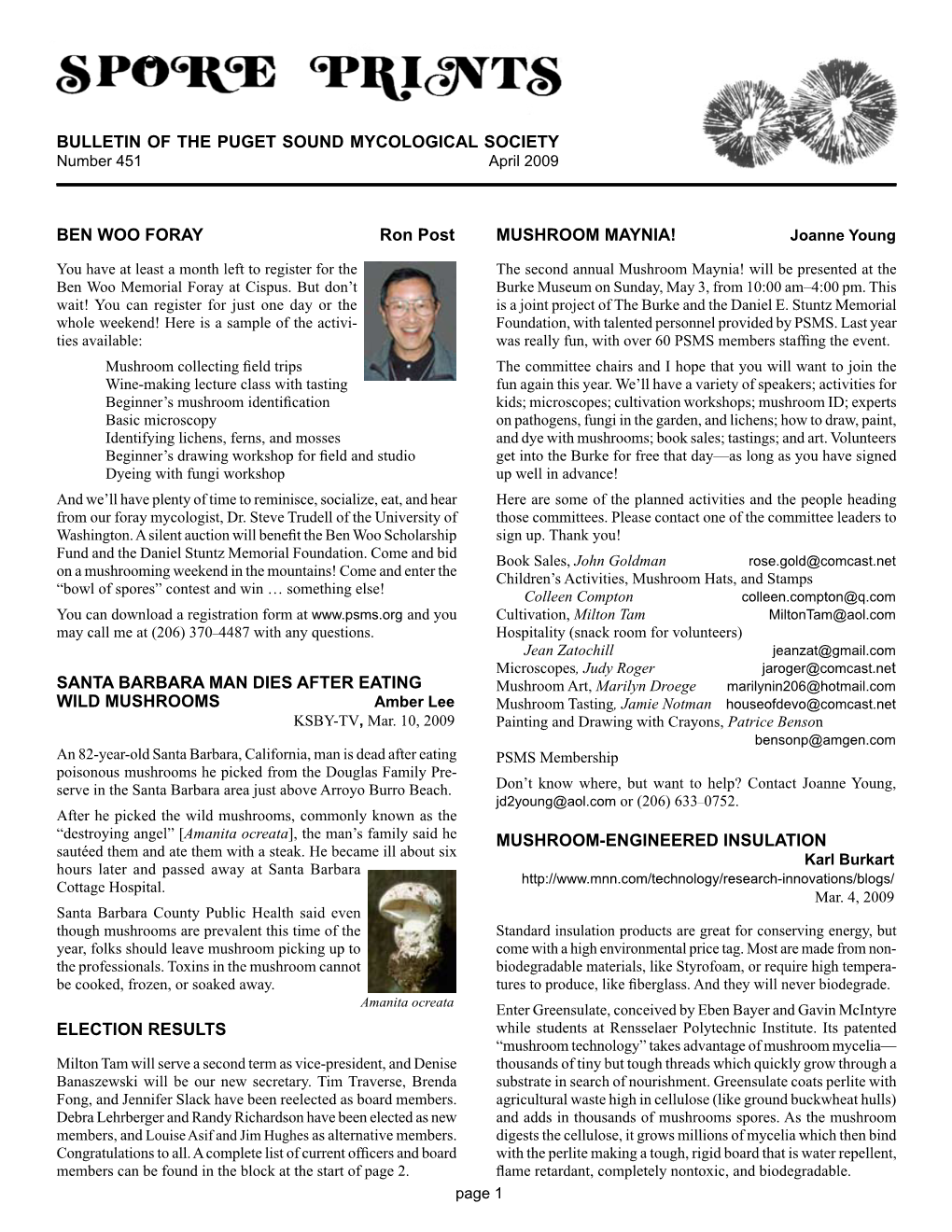 BULLETIN of the PUGET SOUND MYCOLOGICAL SOCIETY Number 451 April 2009