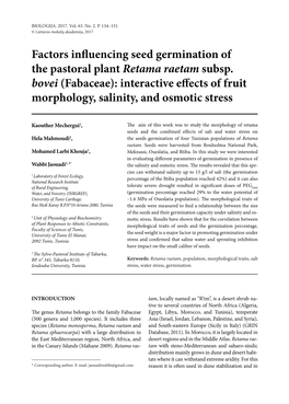 Factors Influencing Seed Germination of the Pastoral Plant Retama Raetam Subsp