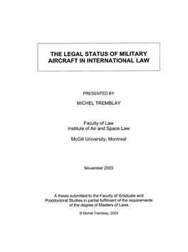 The Legal Status of Military Aircraft in International Law
