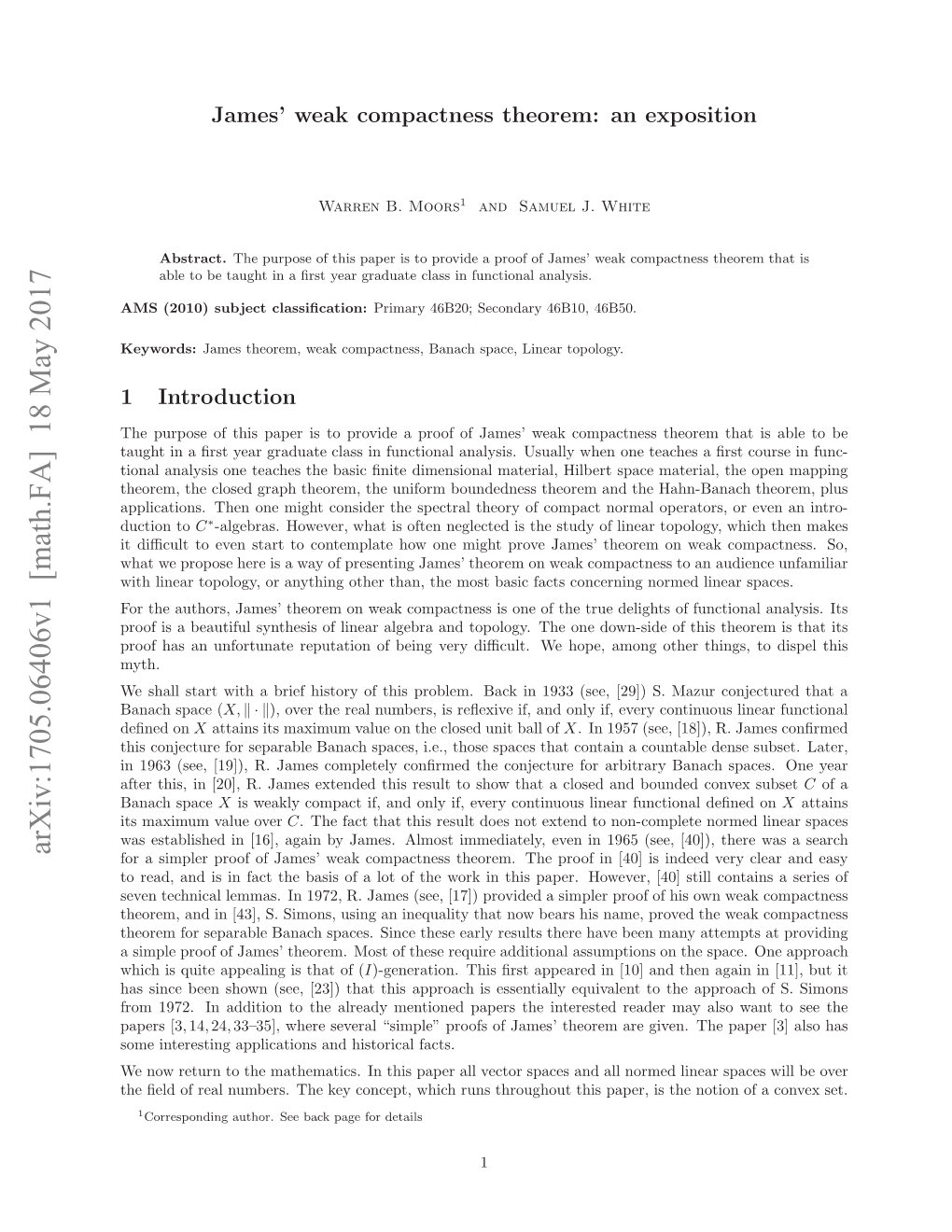 Arxiv:1705.06406V1 [Math.FA] 18 May 2017 H Edo Elnmes H E Ocp,Wihrn Throughou Runs Which Concept, Spaces Key Vector the All Numbers