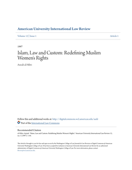 Islam, Law and Custom: Redefining Muslim Women's Rights Azizah Al-Hibri