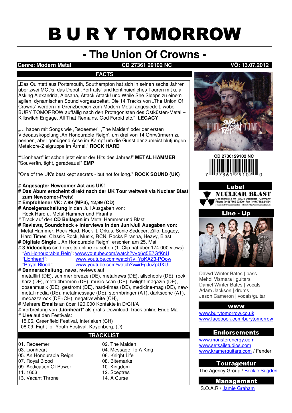 BURY TOMORROW Auffällig Nach Den Protagonisten Des Ostküsten-Metal – Killswitch Engage, All That Remains, God Forbid Etc.“ LEGACY