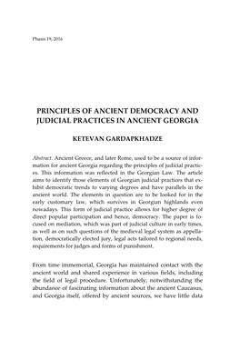 Principles of Ancient Democracy and Judicial Practices in Ancient Georgia