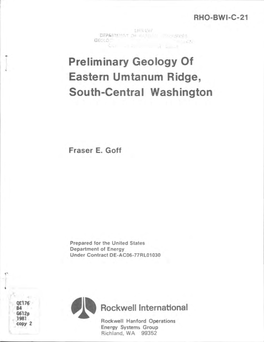 RHO-BWI-C-21: Preliminary Geology of Eastern Umtanum Ridge, South-Central Washington