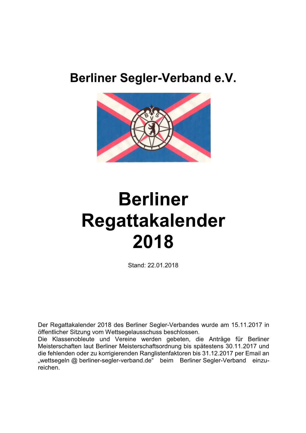 Berliner Regattakalender 2018