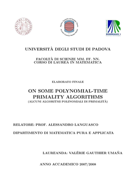 On Some Polynomial-Time Primality Algorithms (Alcuni Algoritmi Polinomiali Di Primalita)`