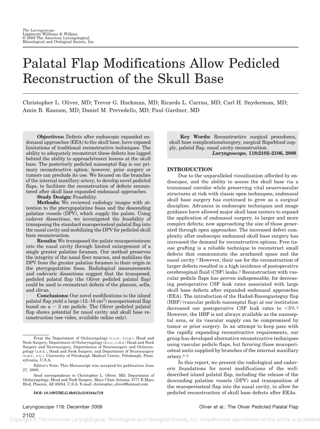 Palatal Flap Modifications Allow Pedicled Reconstruction of the Skull Base