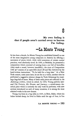 Conversation with La Monte Young (Kostelanetz, the Theatre of Mixed Means, London, Pitman, 1970)