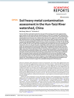 Soil Heavy Metal Contamination Assessment in the Hun-Taizi River Watershed, China Wei Zhang1, Miao Liu2 ✉ & Chunlin Li2