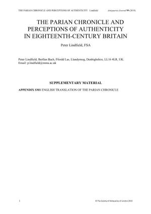THE PARIAN CHRONICLE and PERCEPTIONS of AUTHENTICITY Lindfield Antiquaries Journal 99 (2019)