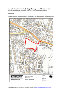 New Site Allocations in the Eastleigh Borough Local Plan (By Parish) (Sites Not Mapped in the Local Plan Or in the 2011-2029 Local Plan Policies Map)