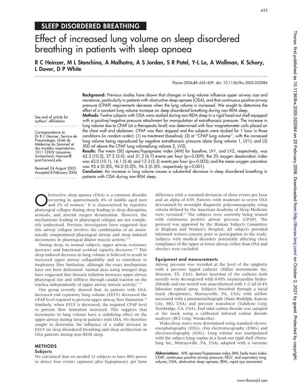 Effect of Increased Lung Volume on Sleep Disordered