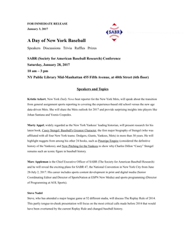 A Day of New York Baseball Speakers Discussions Trivia Raffles Prizes