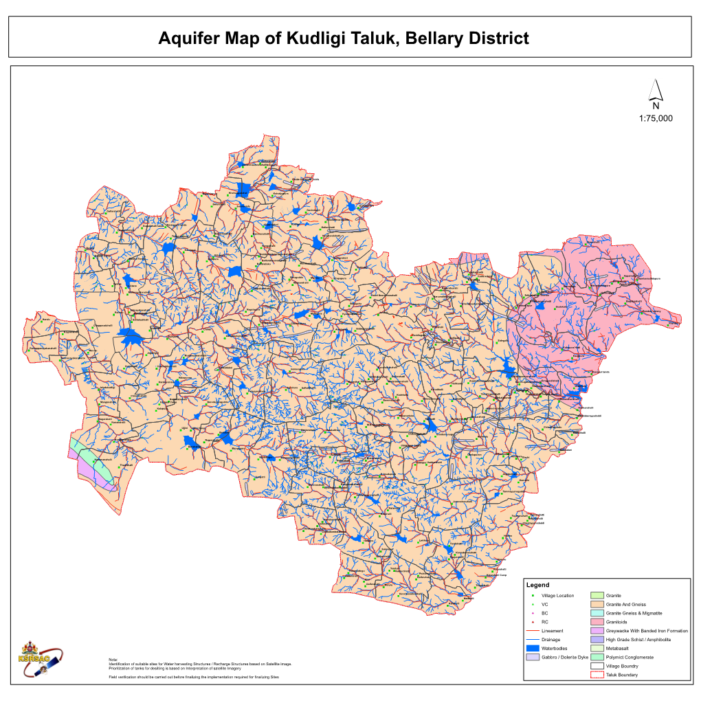 Aquifer Map of Kudligi Taluk, Bellary District ´ 1:75,000