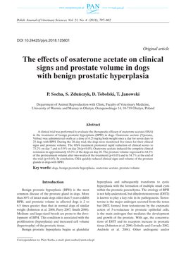 The Effects of Osaterone Acetate on Clinical Signs and Prostate Volume in Dogs with Benign Prostatic Hyperplasia