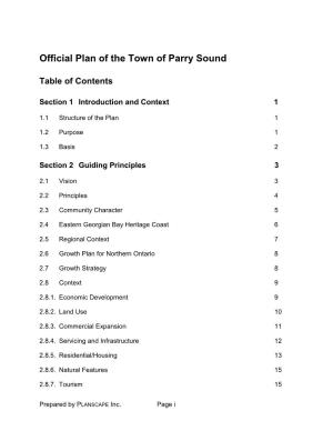 Official Plan of the Town of Parry Sound