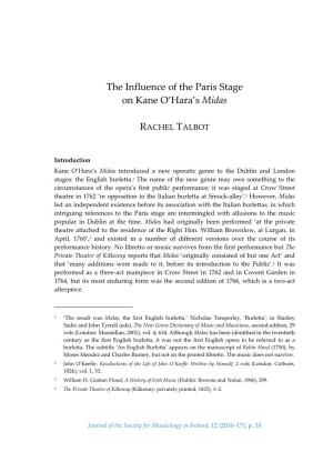 The Influence of the Paris Stage on Kane O'hara's Midas