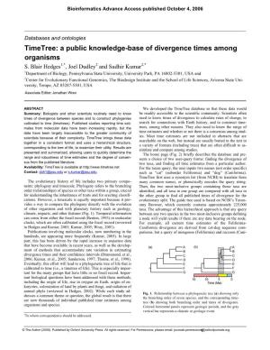 Timetree: a Public Knowledge-Base of Divergence Times Among Organisms S