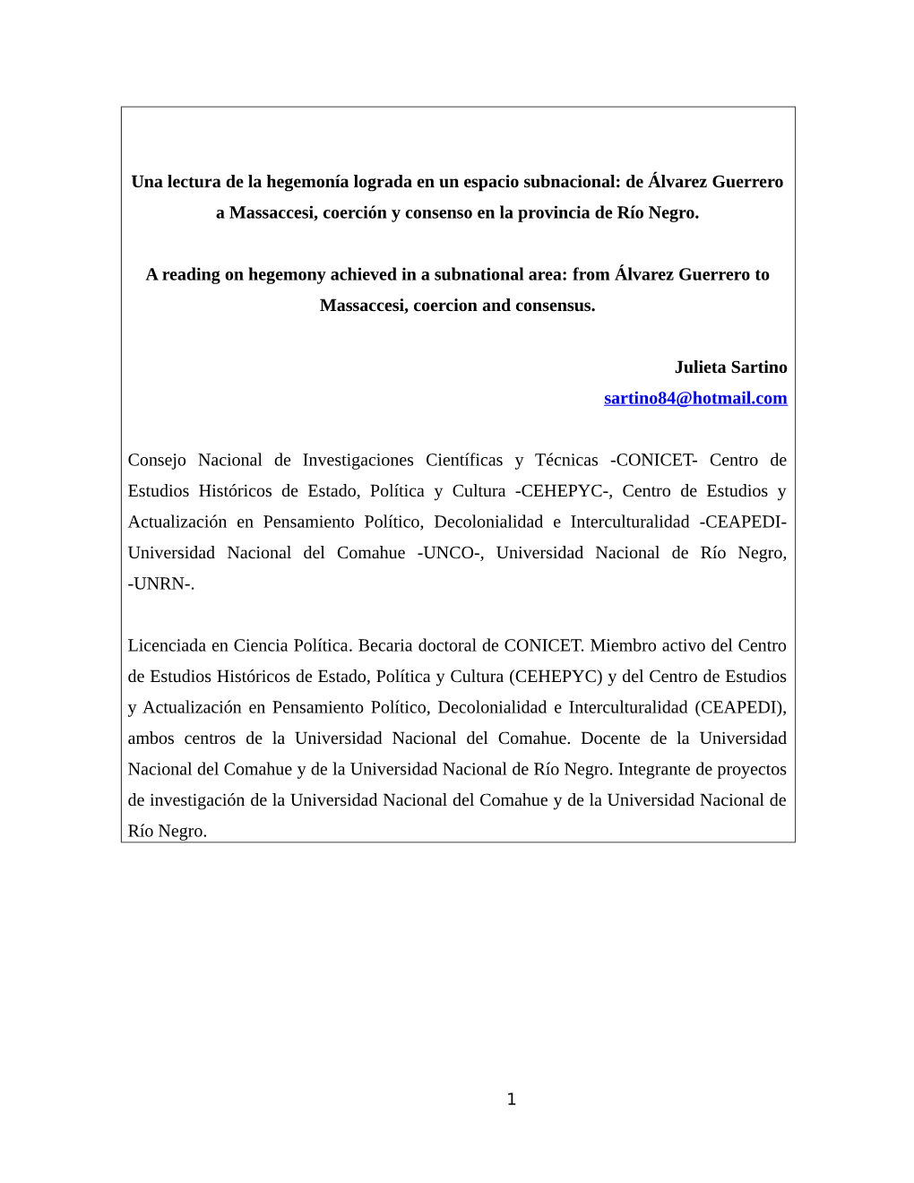 De Álvarez Guerrero a Massaccesi, Coerción Y Consenso En La Provincia De Río Negro