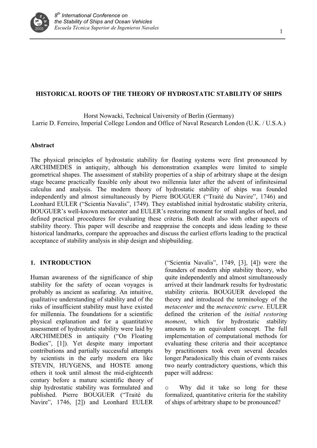 Historical Roots of the Theory of Hydrostatic Stability of Ships