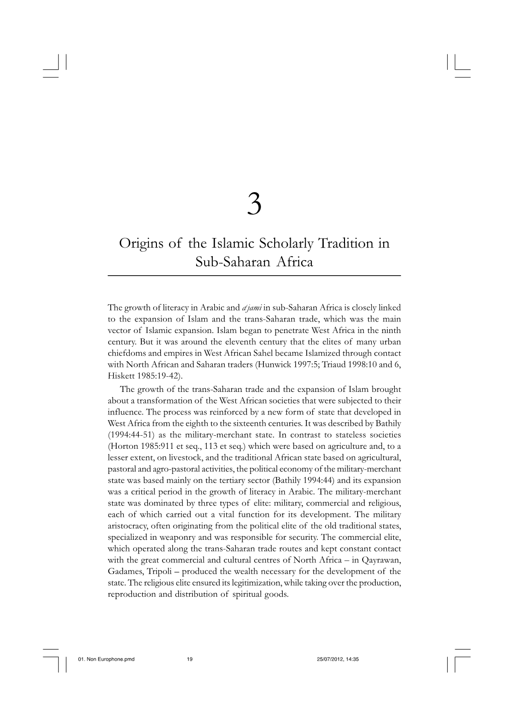 Origins of the Islamic Scholarly Tradition in Sub-Saharan Africa