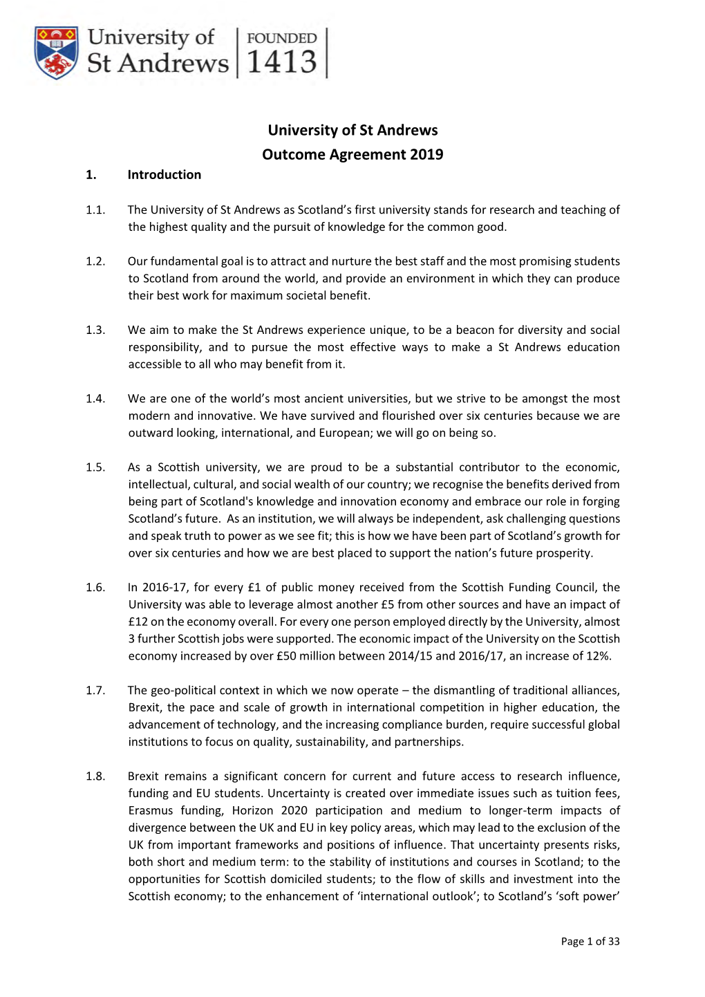 University of St Andrews Outcome Agreement 2019-20