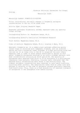 Elsevier Editorial System(Tm) for Fungal Ecology Manuscript Draft