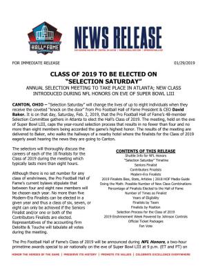Class of 2019 to Be Elected on “Selection Saturday”