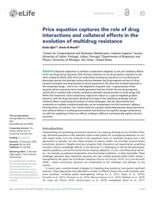 Price Equation Captures the Role of Drug Interactions and Collateral Effects in the Evolution of Multidrug Resistance Erida Gjini1*, Kevin B Wood2*