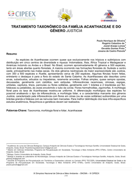 Tratamento Taxonômico Da Família Acanthaceae E Do Gênero Justicia