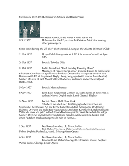 Chronology 1937-1951 Lehmann’S US Opera and Recital Years