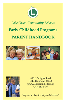 Early Childhood Programs PARENT HANDBOOK